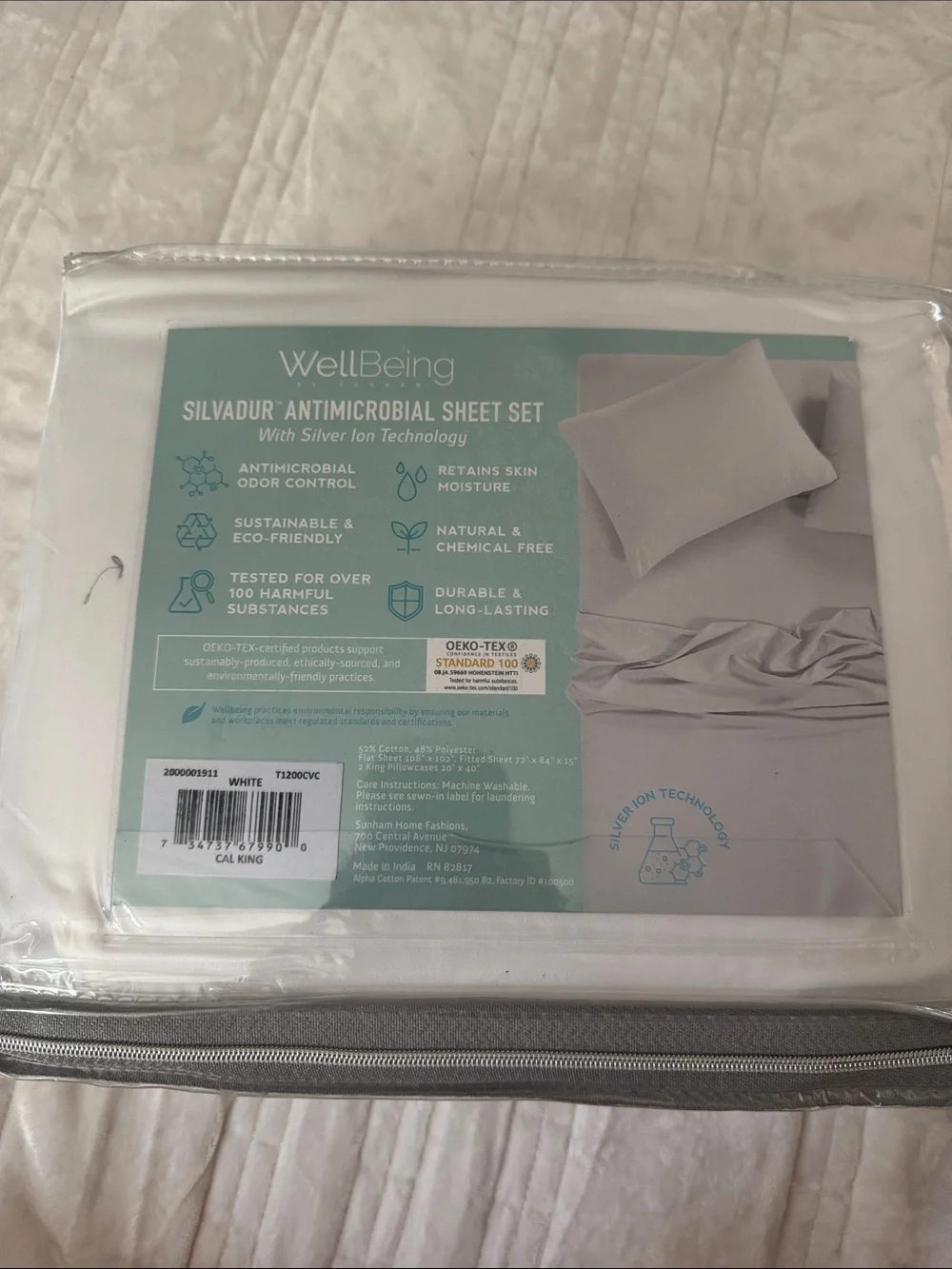 WellBeing by Sunham Cal King Silvadur Antimicrobial 4-Piece Sheet Set - White